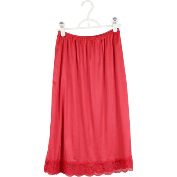 Vintage Kasara Half Slip Small Red Lace Midi Skirt Slip Knee Length Bow SP71 - Picture 6 of 8